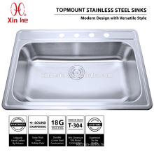 33x22 inch Drop-in cUPC Single Bowl Stainless Steel Top Mount Kitchen Sink with 4 Four Holes